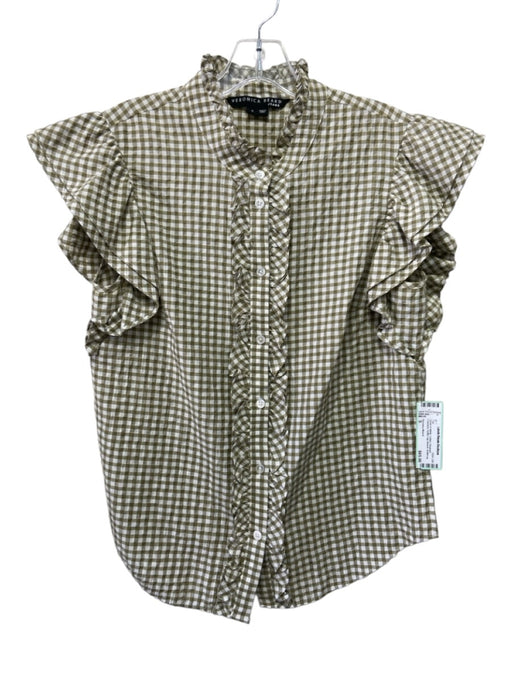 Veronica Beard Size S Green & White Cotton Gingham Checked Ruffle Cap Sleeve Top Green & White / S