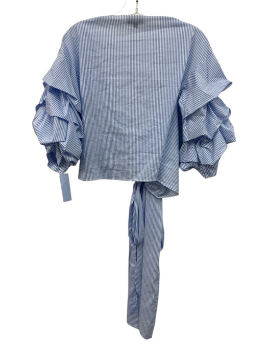 MAAC London Size XS Blue & White Cotton Stripe Puff Sleeve Wrap Top Blue & White / XS