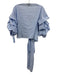 MAAC London Size XS Blue & White Cotton Stripe Puff Sleeve Wrap Top Blue & White / XS