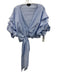 MAAC London Size XS Blue & White Cotton Stripe Puff Sleeve Wrap Top Blue & White / XS