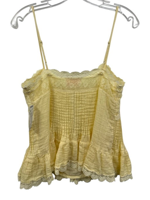 Rococo Sand Size S Yellow Cotton Gauze Lace Pintuck Spaghetti Strap Top Yellow / S