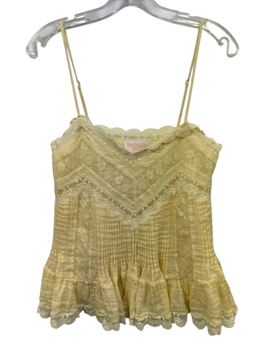 Rococo Sand Size S Yellow Cotton Gauze Lace Pintuck Spaghetti Strap Top Yellow / S