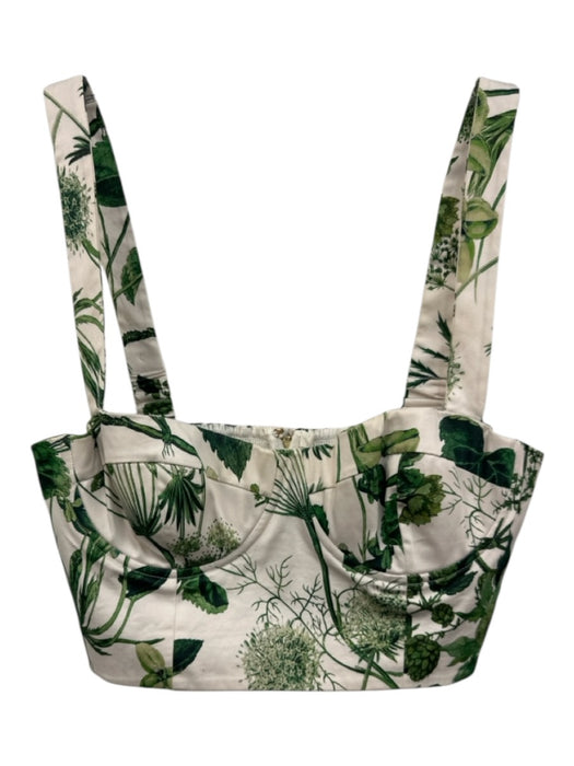 Cara Cara Size 2 White & Green Cotton Blend Botanical Maxi Bustier Skirt Set White & Green / 2