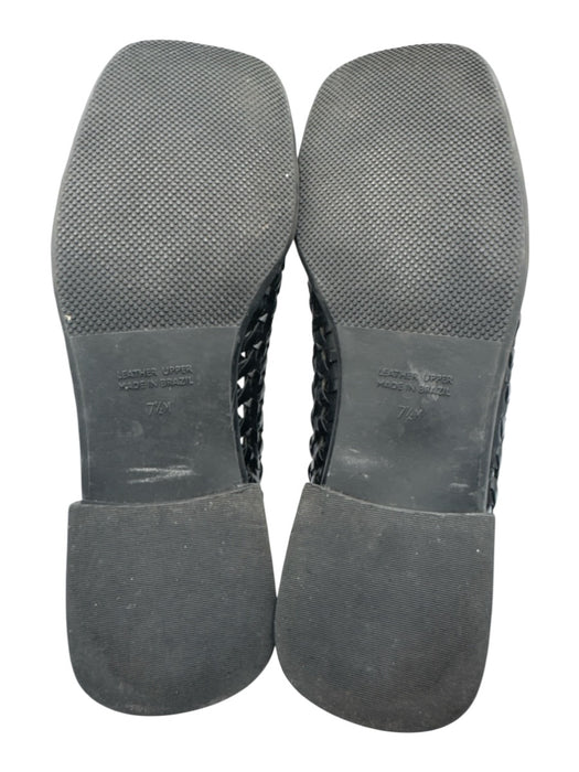 Apostrophe Shoe Size 7.5 Black Leather Upper Square Toe Woven Block Heel Loafers Black / 7.5