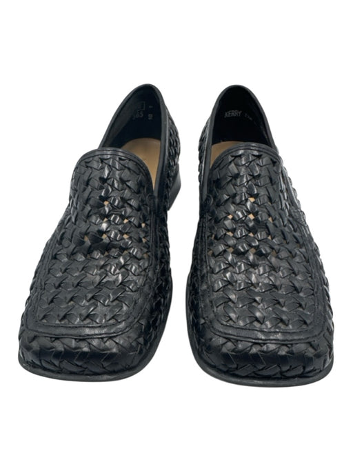 Apostrophe Shoe Size 7.5 Black Leather Upper Square Toe Woven Block Heel Loafers Black / 7.5
