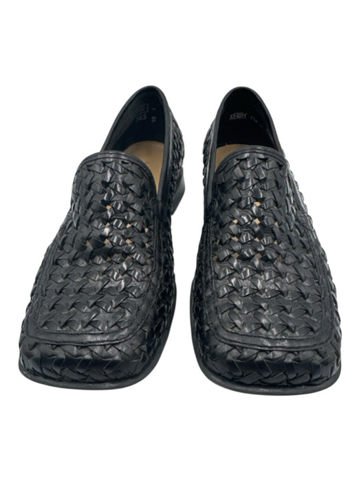 Apostrophe Shoe Size 7.5 Black Leather Upper Square Toe Woven Block Heel Loafers Black / 7.5