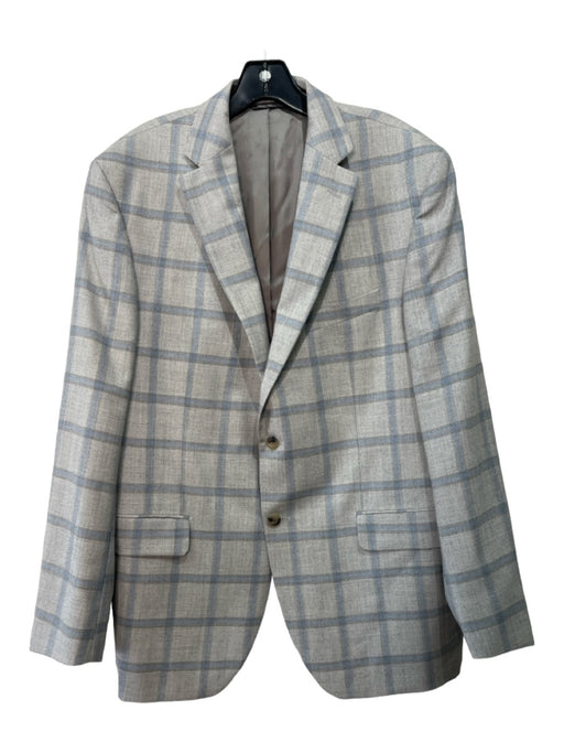Jack Victor Gray & Light Blue Wool Blend Windowpane 2 Button Men's Blazer 44r