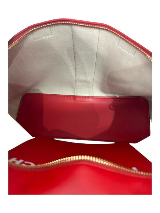 Tory Burch White Red & Navy Coated Canvas Chain Print Double Top Handle Bag White Red & Navy / S