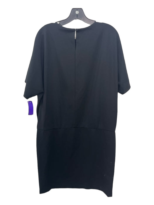 Lafayette 148 Size L Black Viscose Blend Round Neck Short Sleeve Shift Dress Black / L