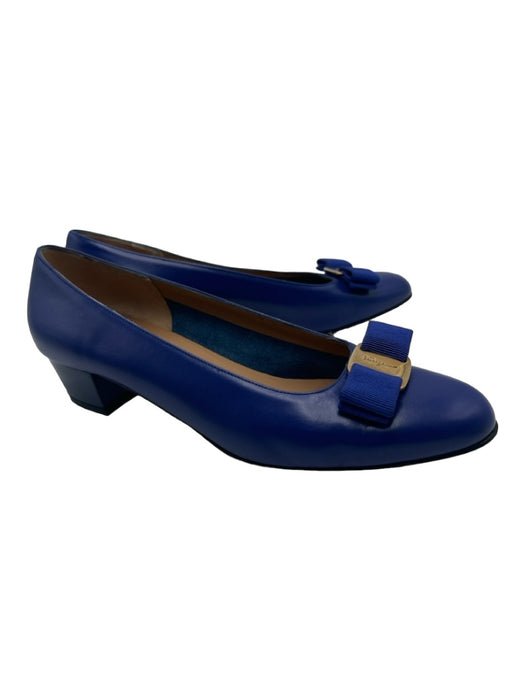 Salvatore Ferragamo Shoe Size 8 Cobalt Blue Leather Almond Toe Bow Pumps Cobalt Blue / 8