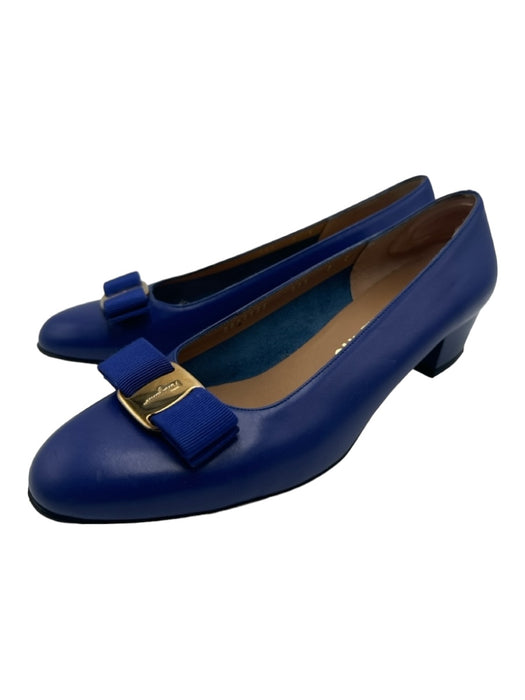 Salvatore Ferragamo Shoe Size 8 Cobalt Blue Leather Almond Toe Bow Pumps Cobalt Blue / 8