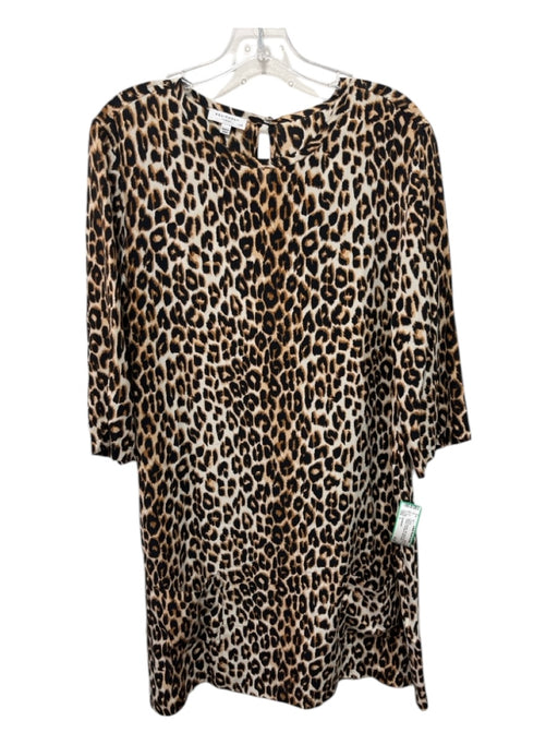 Equipment Size L Black & Brown Silk Animal Print Front Pocket 3/4 Sleeve Dress Black & Brown / L