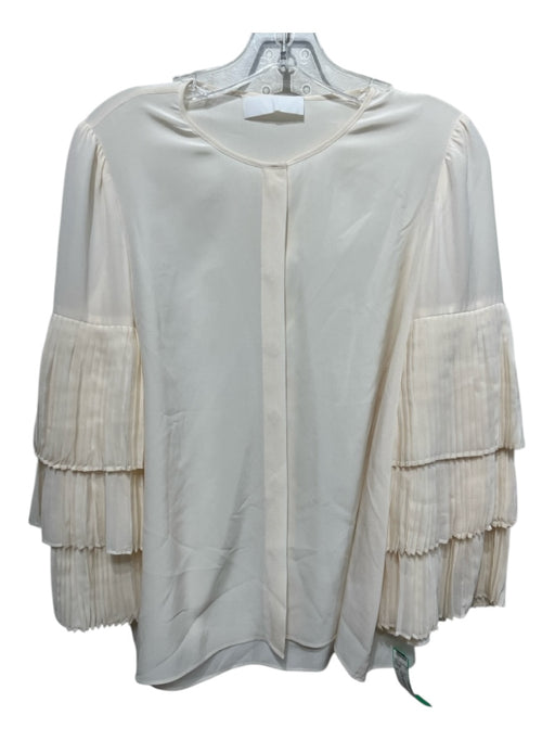 Co Size S Cream Silk Button Up Micro Pleat Long Sleeve Top Cream / S