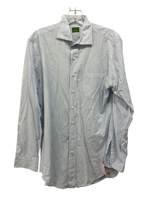 Sid Mashburn Size M Light Blue & White Cotton Striped Men's Long Sleeve Shirt M