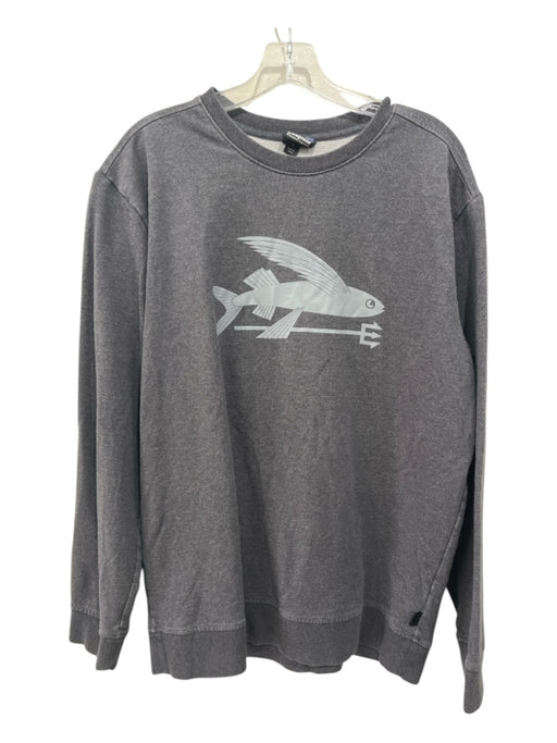 Patagonia Size L Dark Gray Cotton Blend Fish Sweatshirt Crew Long Sleeve Shirt L