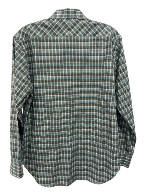 Billy Reid Size S Green & Gray Print Cotton Plaid Button Down Long Sleeve Shirt S