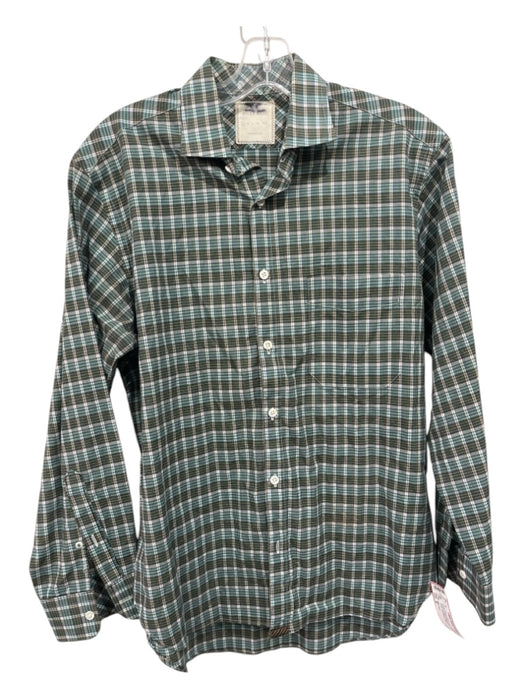 Billy Reid Size S Green & Gray Print Cotton Plaid Button Down Long Sleeve Shirt S