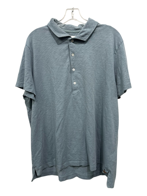 Billy Reid Size XL Blue Cotton Solid Polo Men's Short Sleeve Blue / XL