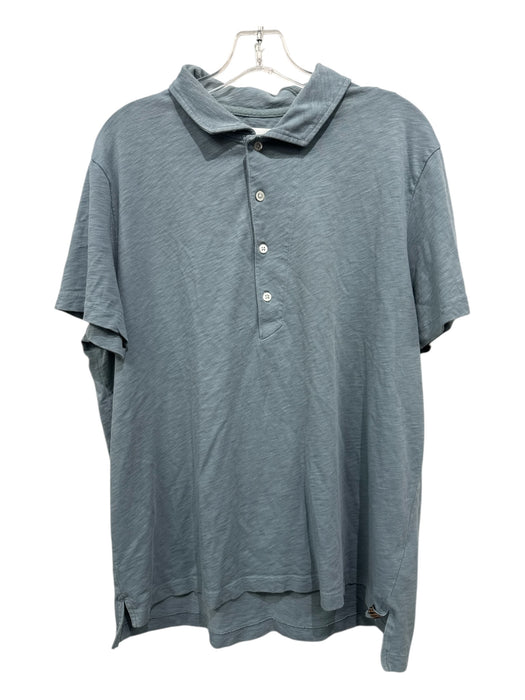 Billy Reid Size XL Blue Cotton Solid Polo Men's Short Sleeve Blue / XL