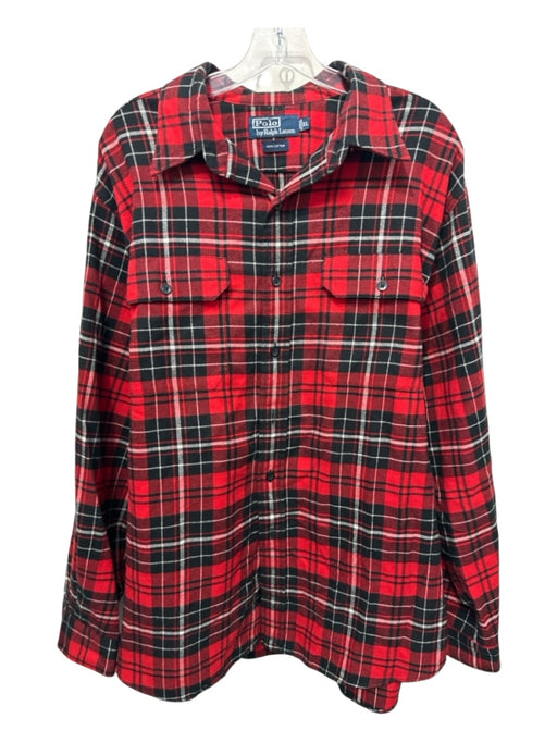 Polo Size XL Red & Black Cotton Plaid Flannel Button up Men's Long Sleeve Shirt Red & Black / XL