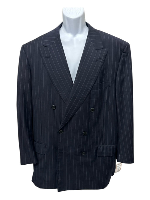 Oxxford Navy & White Wool Blend Pinstripe Double Breasted Men's Blazer Navy & White / Est 46