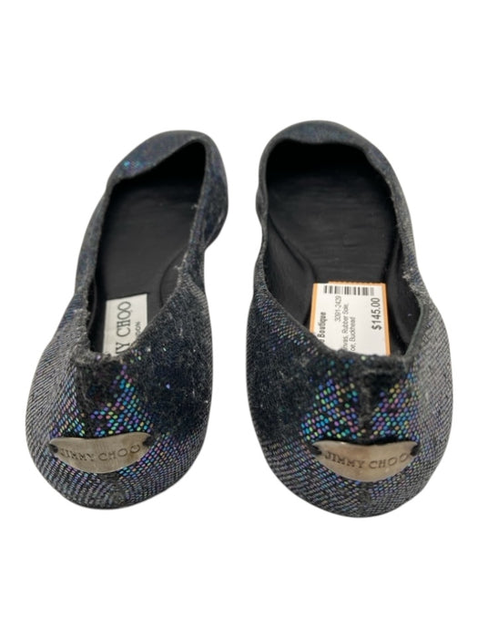 Jimmy Choo Shoe Size 39 Iridescent Black Canvas Rubber Sole Shimmer Flats Iridescent Black / 39
