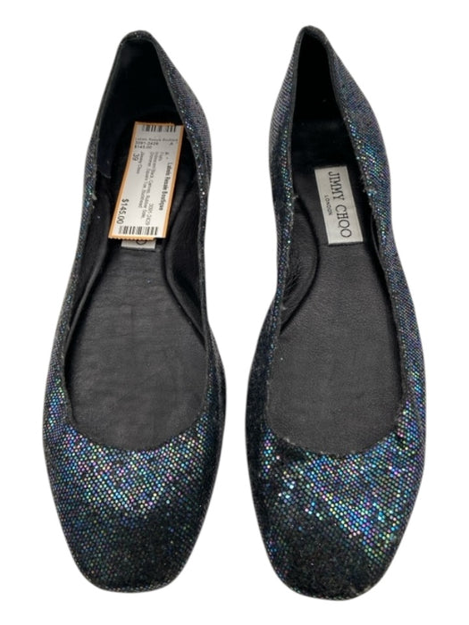 Jimmy Choo Shoe Size 39 Iridescent Black Canvas Rubber Sole Shimmer Flats Iridescent Black / 39