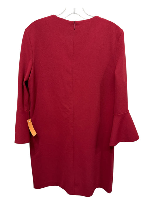 Tibi Blood Red Polyester Long Flare Sleeve Front Zip Shift Knee Dress Blood Red