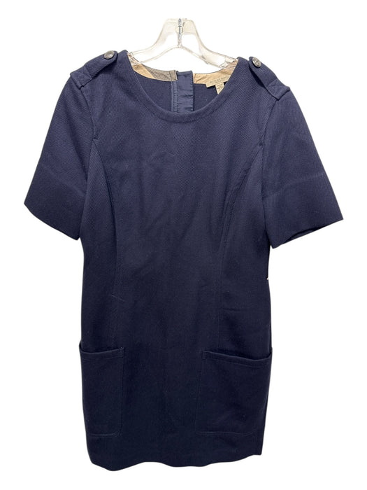 Burberry Brit Size 12 Navy Wool Blend Ribbed Short Sleeve Princess Seams Dress Navy / 12