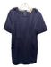 Burberry Brit Size 12 Navy Wool Blend Ribbed Short Sleeve Princess Seams Dress Navy / 12