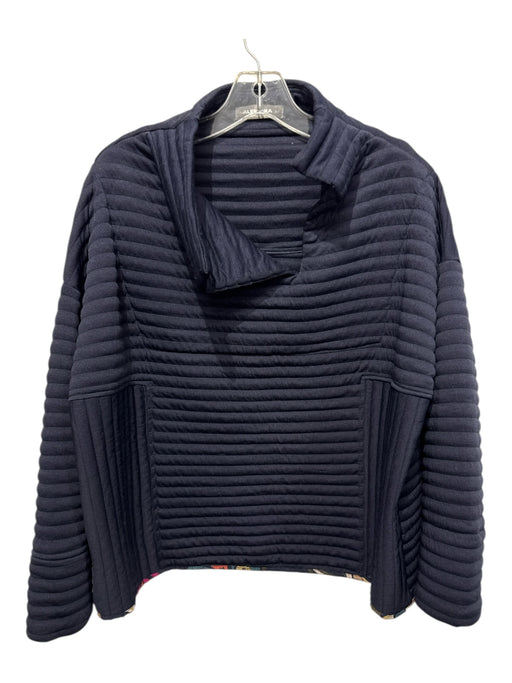Alembika Size 2 Navy & Multi Polyester Quilted Long Sleeve Side V neck Sweater Navy & Multi / 2
