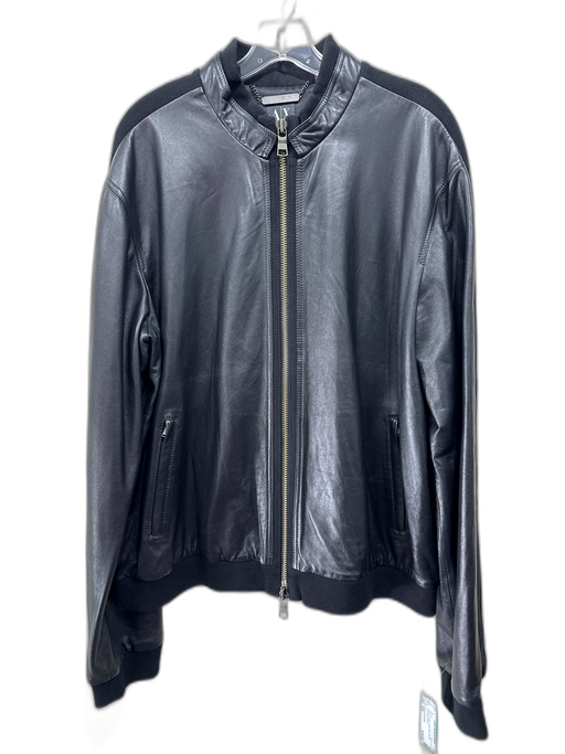 Armani Exchange Size XXL Black Leather Solid Moto Zip Up Men's Jacket Black / XXL