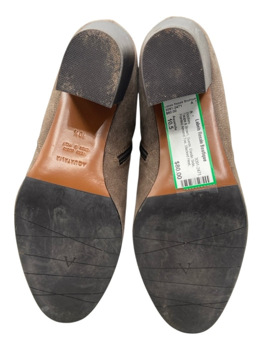 Aquatalia Shoe Size 10.5 Taupe & Brown Suede Elastic Side Stacked Heel Booties Taupe & Brown / 10.5