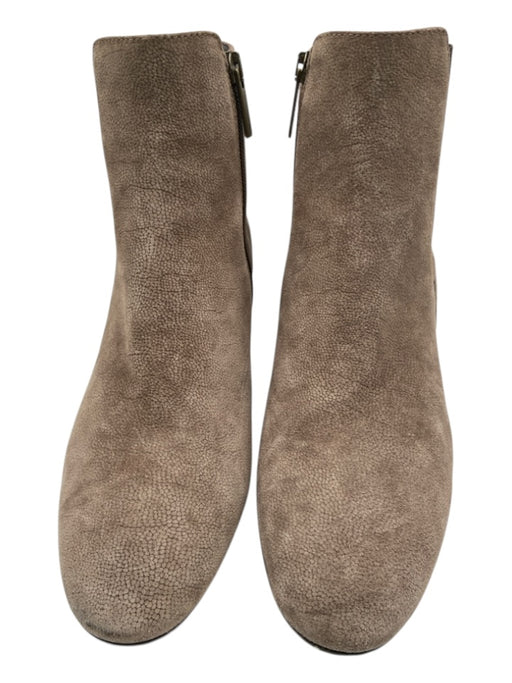 Aquatalia Shoe Size 10.5 Taupe & Brown Suede Elastic Side Stacked Heel Booties Taupe & Brown / 10.5