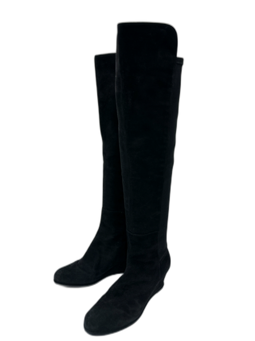 Stuart Weitzman Shoe Size 7 Black Suede Elastic Pull On Knee High Wedge Boots Black / 7