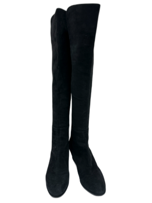 Stuart Weitzman Shoe Size 7 Black Suede Elastic Pull On Knee High Wedge Boots Black / 7