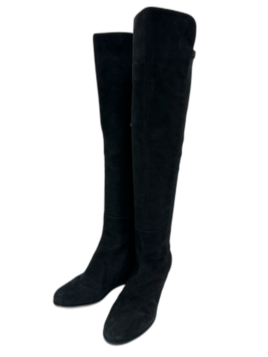 Stuart Weitzman Shoe Size 7 Black Suede Elastic Pull On Knee High Wedge Boots Black / 7
