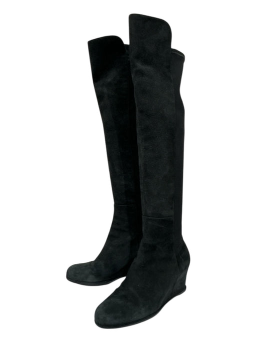 Stuart Weitzman Shoe Size 7.5 Black Suede Chelsea Wedge Over the Knee Boots Black / 7.5