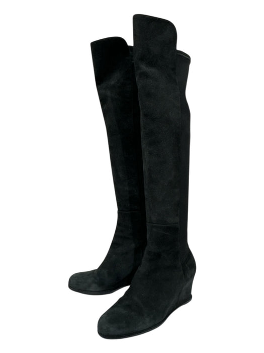 Stuart Weitzman Shoe Size 7.5 Black Suede Chelsea Wedge Over the Knee Boots Black / 7.5