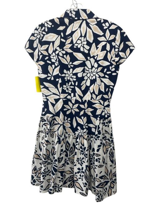 Diane Von Furstenberg Size 8 Navy Blue, White & Beige Cotton Cap Sleeve Dress Navy Blue, White & Beige / 8