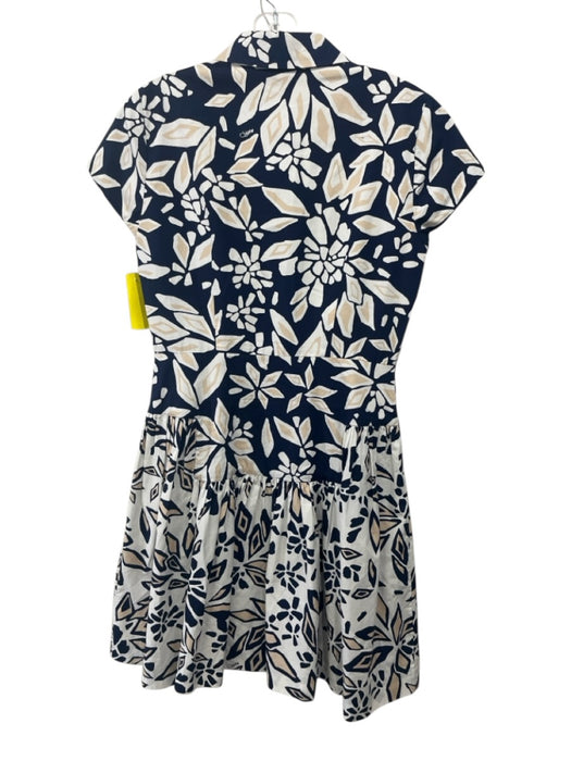 Diane Von Furstenberg Size 8 Navy Blue, White & Beige Cotton Cap Sleeve Dress Navy Blue, White & Beige / 8