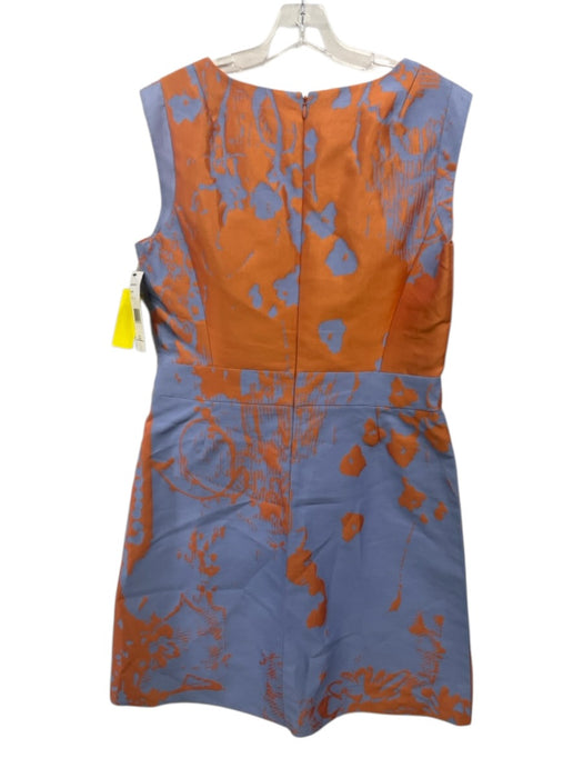Lafayette 148 Size 10 Orange & Blue Cotton Blend Abstract Jaquard Paneled Dress Orange & Blue / 10