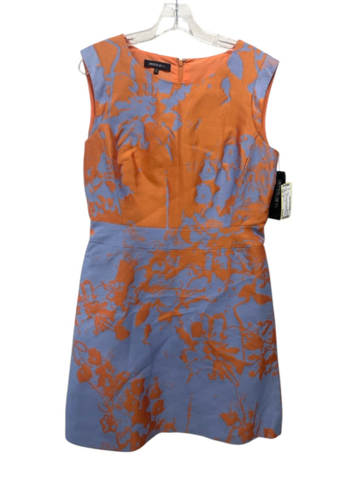 Lafayette 148 Size 10 Orange & Blue Cotton Blend Abstract Jaquard Paneled Dress Orange & Blue / 10