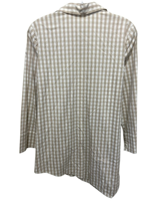 Lafayette 148 Size S White & Beige Cotton Blend Gingham Long Sleeve Shirt Top White & Beige / S