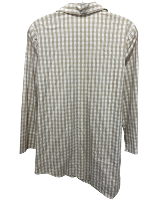 Lafayette 148 Size S White & Beige Cotton Blend Gingham Long Sleeve Shirt Top White & Beige / S