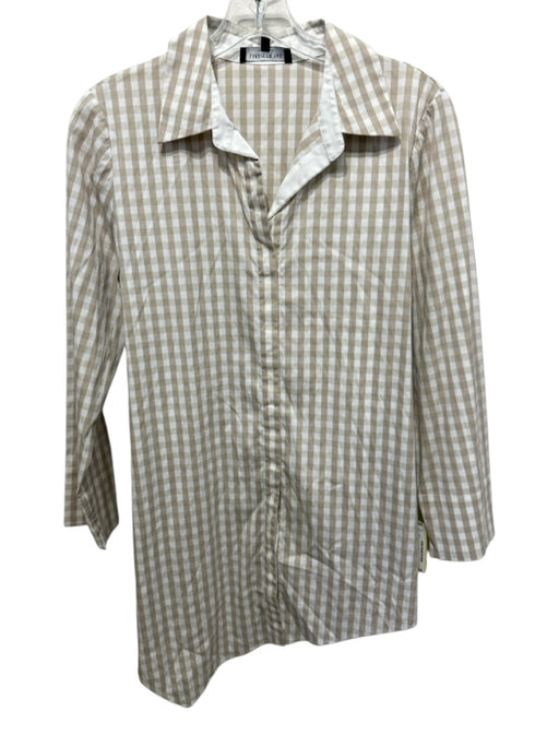Lafayette 148 Size S White & Beige Cotton Blend Gingham Long Sleeve Shirt Top White & Beige / S