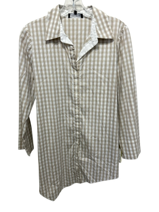 Lafayette 148 Size S White & Beige Cotton Blend Gingham Long Sleeve Shirt Top White & Beige / S