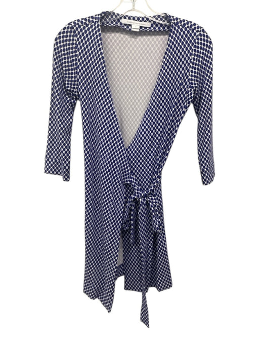 Diane Von Furstenberg Size 0 Indigo Blue & White Viscose Blend Geometric Jacket Indigo Blue & White / 0
