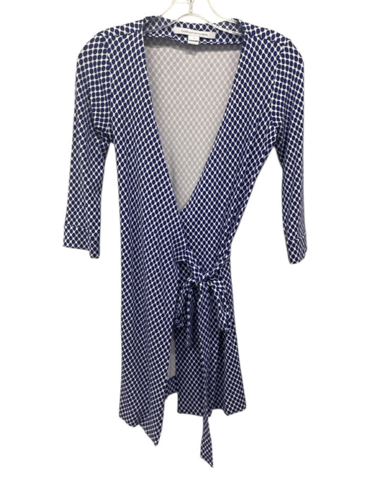 Diane Von Furstenberg Size 0 Indigo Blue & White Viscose Blend Geometric Jacket Indigo Blue & White / 0