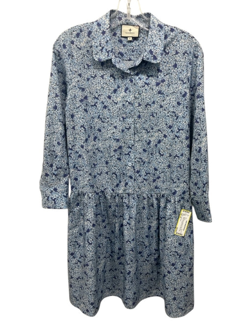 Tuckernuck Size M Mixed Blues Polyester Floral Long Sleeve Collared Dress Mixed Blues / M